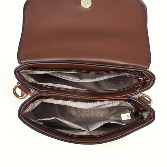 Brown Cow Print Vegan Leather Satchel Crossbody Bag - Picture 5 of 6